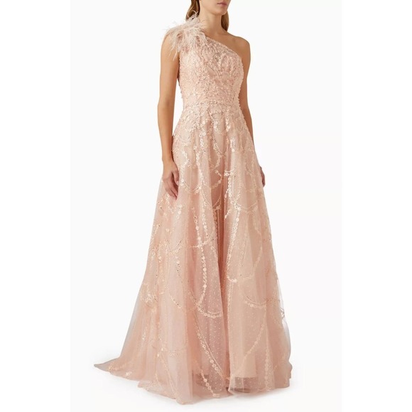MAC DUGGAL Embellished Feathered One-shoulder Gown in Tulle Size 8 NWT - Picture 2 of 13